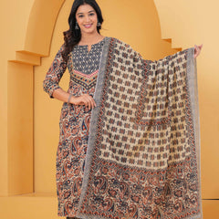 Women Multicolor Pure Cotton Kurta with Trousers & With Dupatta
