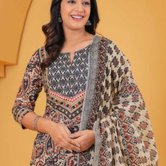 Women Multicolor Pure Cotton Kurta with Trousers & With Dupatta