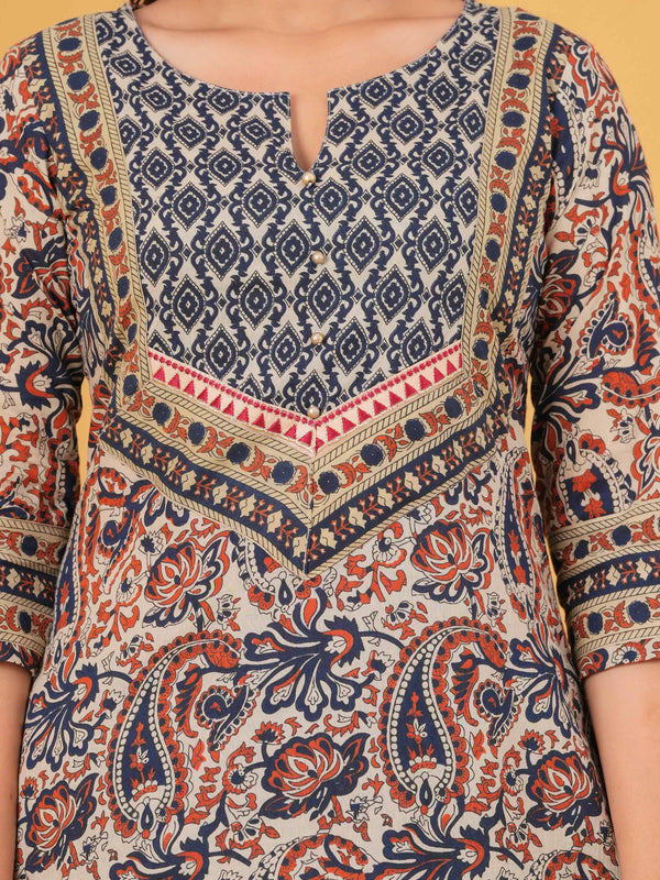Women Multicolor Pure Cotton Kurta with Trousers & With Dupatta