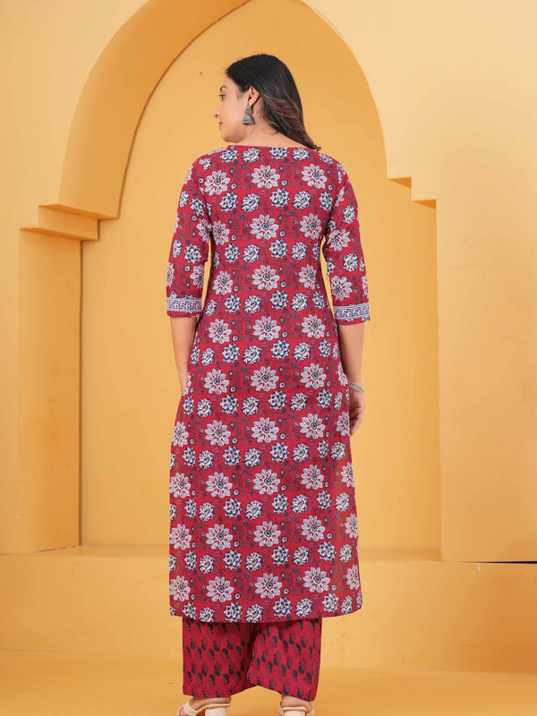 Women Floral Printed Regular Pure Cotton Kurta with Palazzos & With Dupatta