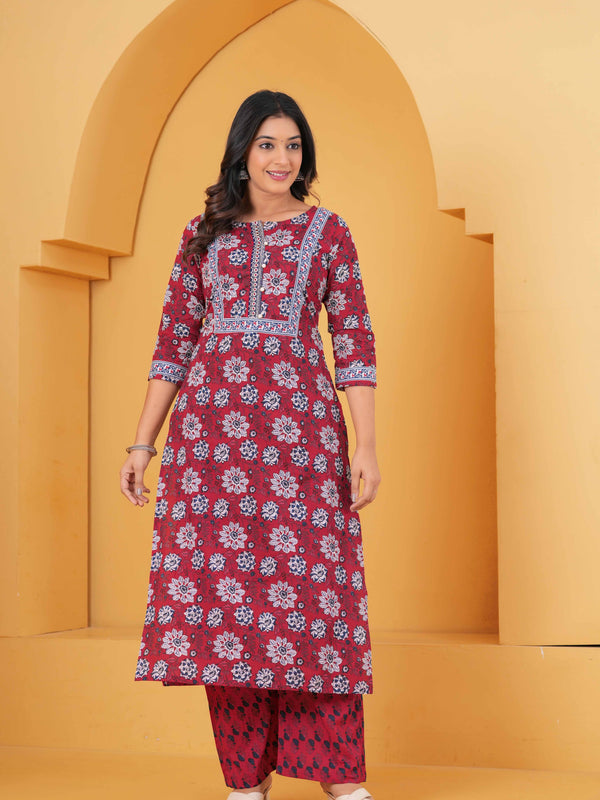 Women Floral Printed Regular Pure Cotton Kurta with Palazzos & With Dupatta