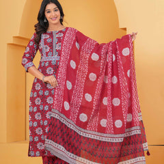 Women Floral Printed Regular Pure Cotton Kurta with Palazzos & With Dupatta