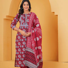 Women Floral Printed Regular Pure Cotton Kurta with Palazzos & With Dupatta