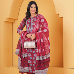 Women Floral Printed Regular Pure Cotton Kurta with Palazzos & With Dupatta