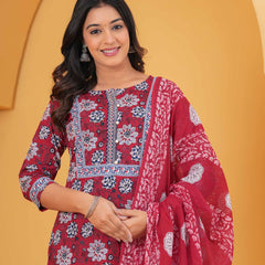 Women Floral Printed Regular Pure Cotton Kurta with Palazzos & With Dupatta