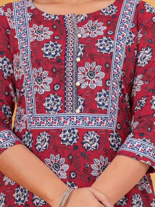 Women Floral Printed Regular Pure Cotton Kurta with Palazzos & With Dupatta