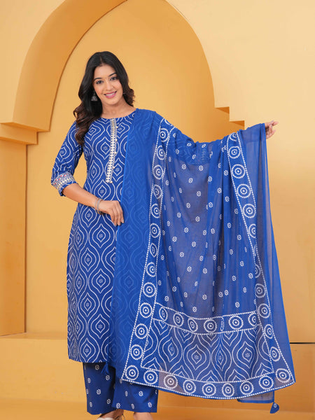 Women Ethnic Motifs Printed Regular Pure Cotton Kurta with Palazzos & With Dupatta