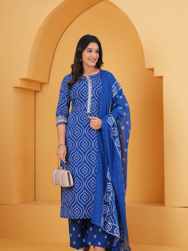 Women Ethnic Motifs Printed Regular Pure Cotton Kurta with Palazzos & With Dupatta
