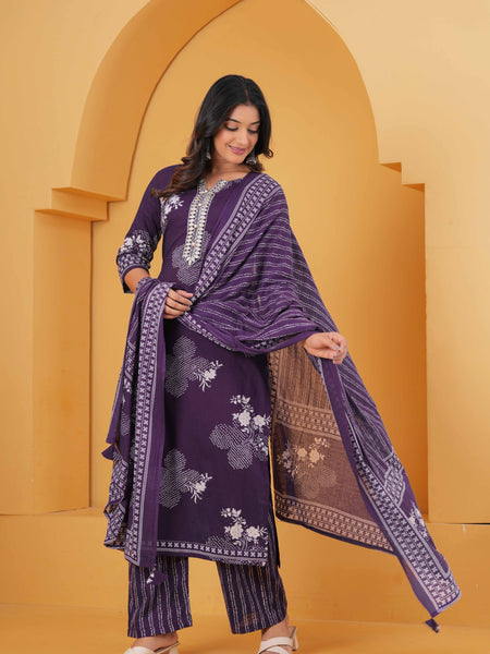 Women Pure Cotton Kurta with Trousers & With Dupatta