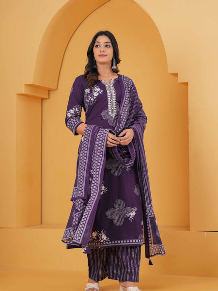 Women Pure Cotton Kurta with Trousers & With Dupatta