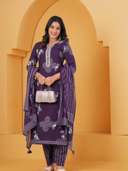 Women Pure Cotton Kurta with Trousers & With Dupatta