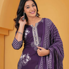 Women Pure Cotton Kurta with Trousers & With Dupatta