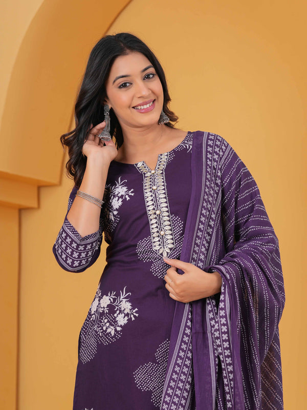 Women Pure Cotton Kurta with Trousers & With Dupatta