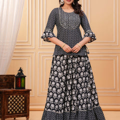 Women Ethnic Motifs Printed Cotton A-Line Kurti with Skirt & Dupatta
