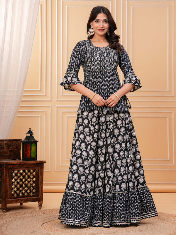 Women Ethnic Motifs Printed Cotton A-Line Kurti with Skirt & Dupatta