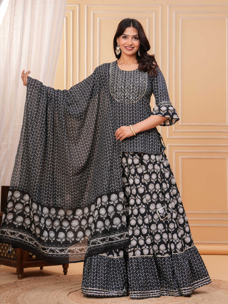 Women Ethnic Motifs Printed Cotton A-Line Kurti with Skirt & Dupatta