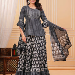 Women Ethnic Motifs Printed Cotton A-Line Kurti with Skirt & Dupatta