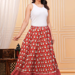 Women Floral Printed Cotton Flared Maxi Skirt