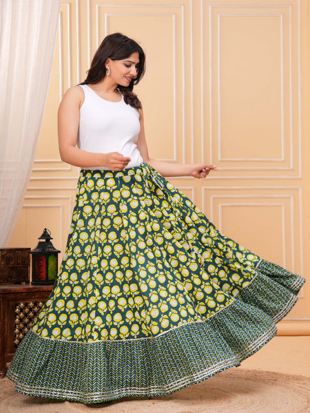 Women Printed Panelled And Flared Maxi Skirt