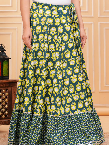Women Printed Panelled And Flared Maxi Skirt