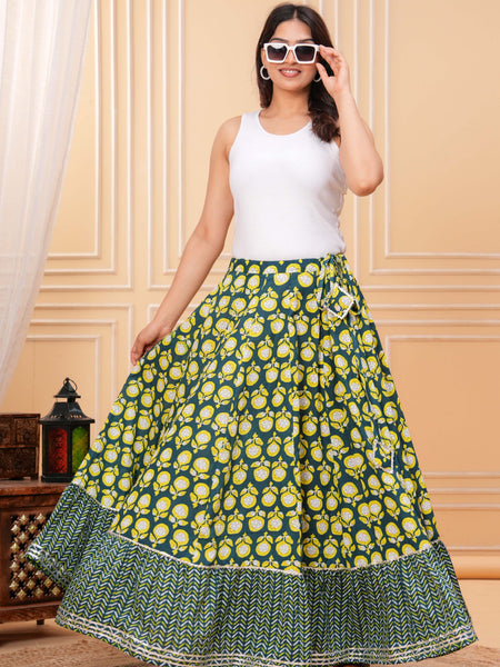Women Printed Panelled And Flared Maxi Skirt
