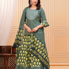 Women Ethnic Motifs Printed Cotton A-Line Kurti with Skirt & Dupatta