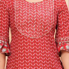 Women Floral Printed Regular Pure Cotton Kurti with Skirt & Dupatta