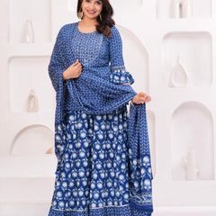 Women Ethnic Motifs Printed Pure Cotton Kurti with Skirt & Dupatta