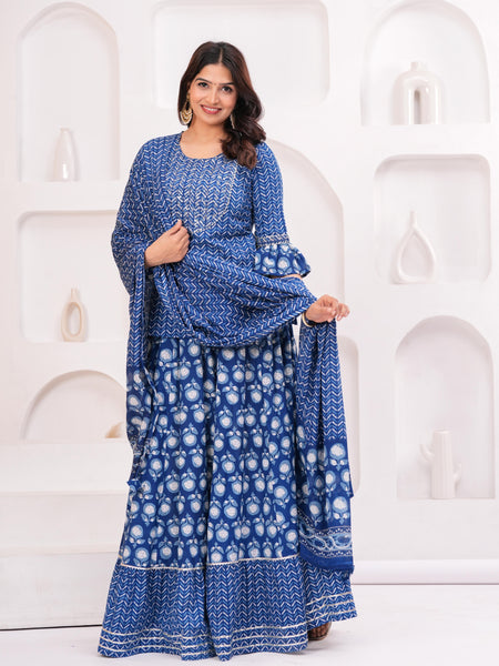 Women Ethnic Motifs Printed Pure Cotton Kurti with Skirt & Dupatta