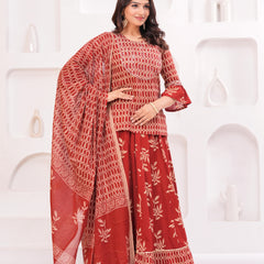 Women Ethnic Motifs Printed Cotton A-Line Kurti with Skirt & Dupatta