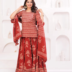Women Ethnic Motifs Printed Cotton A-Line Kurti with Skirt & Dupatta