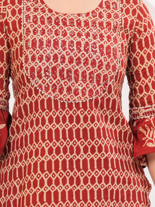 Women Ethnic Motifs Printed Cotton A-Line Kurti with Skirt & Dupatta