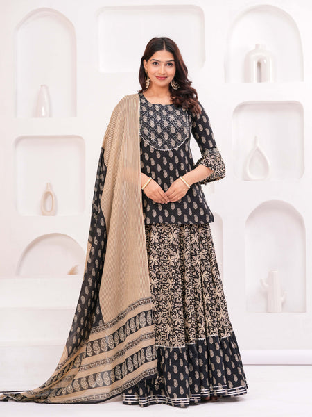 Women Paisley Printed Cotton Kurti with Skirt & Dupatta