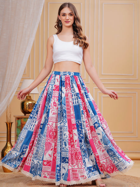 Women Printed Multicolour Flared Maxi Skirt