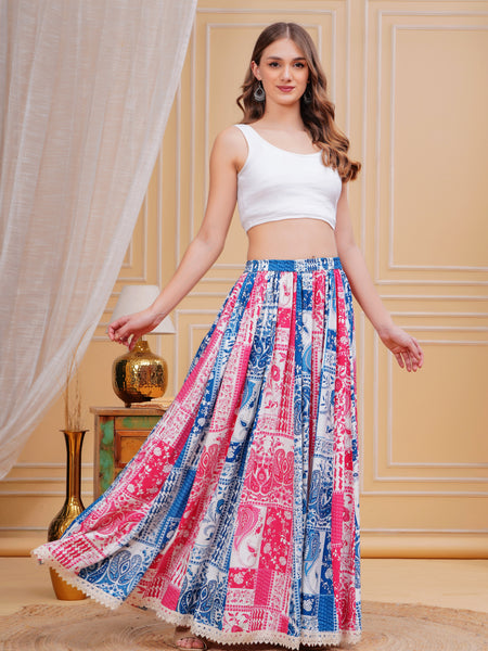 Women Printed Multicolour Flared Maxi Skirt