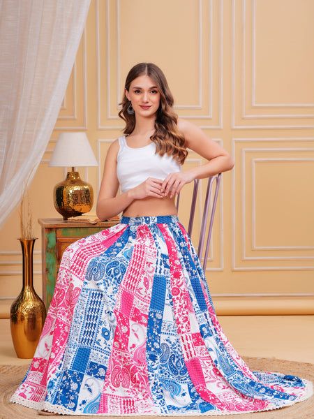 Women Printed Multicolour Flared Maxi Skirt