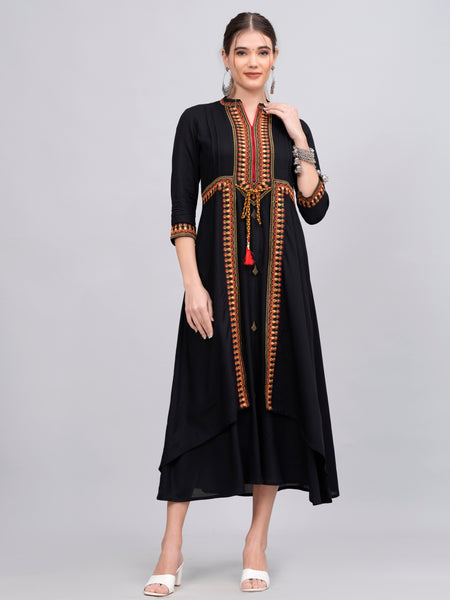 Women Embroidered A-Line Midi Dress
