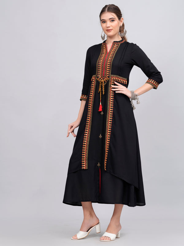 Women Embroidered A-Line Midi Dress