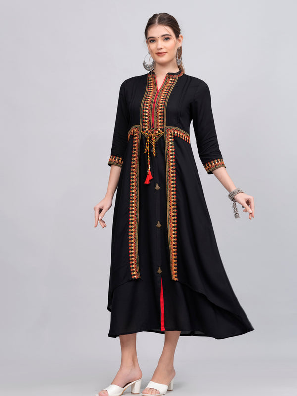 Women Embroidered A-Line Midi Dress