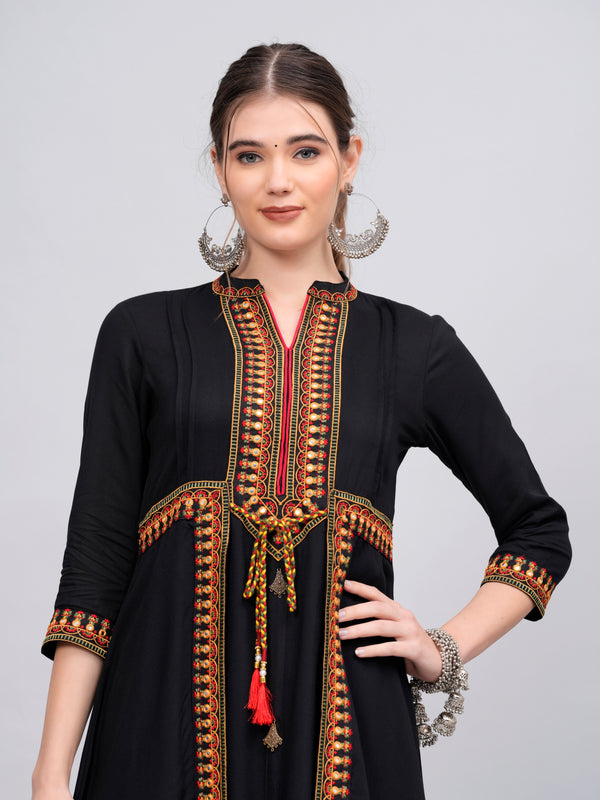 Women Embroidered A-Line Midi Dress