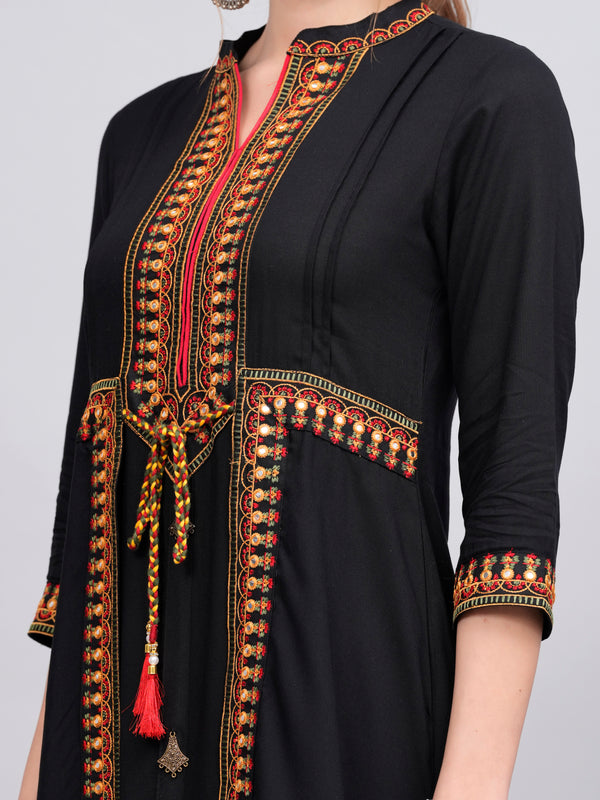 Women Embroidered A-Line Midi Dress