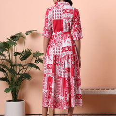 Pink Print A-Line Midi Dress Back