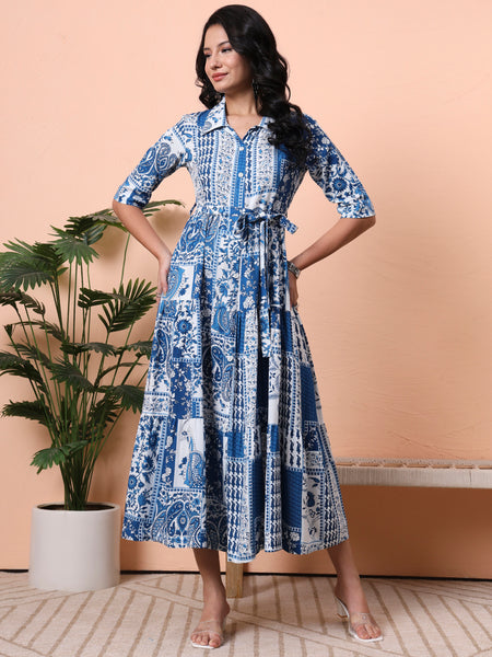 Bohemian Print A-Line Midi Dress