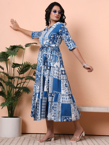 Bohemian Print A-Line Midi Dress Image