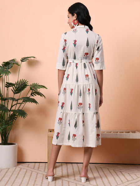 Women Printed Casual Midi Dress
