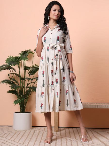 Women Printed Casual Midi Dress