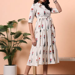 Women Printed Casual Midi Dress