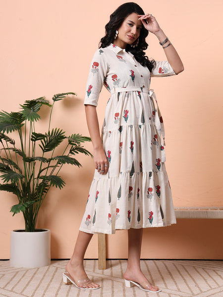 Women Printed Casual Midi Dress