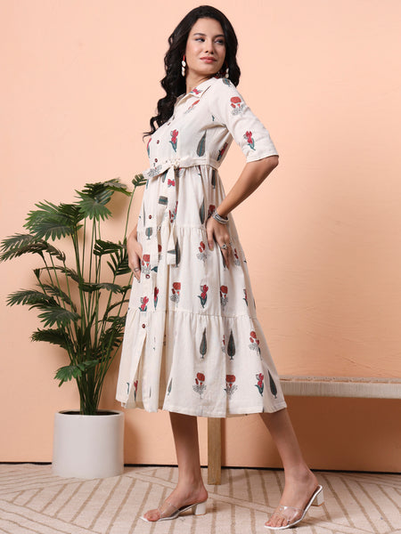Women Printed Casual Midi Dress