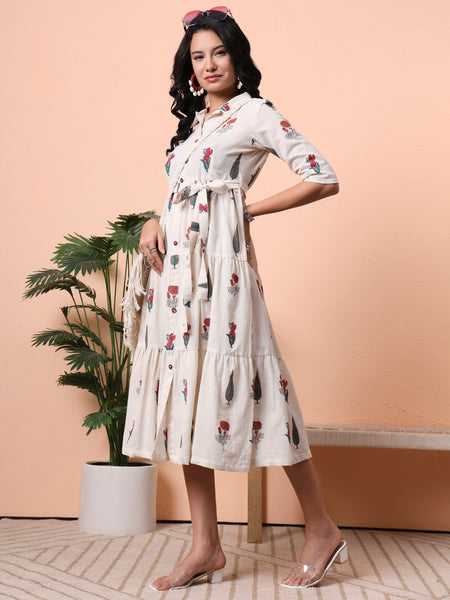 Women Printed Casual Midi Dress